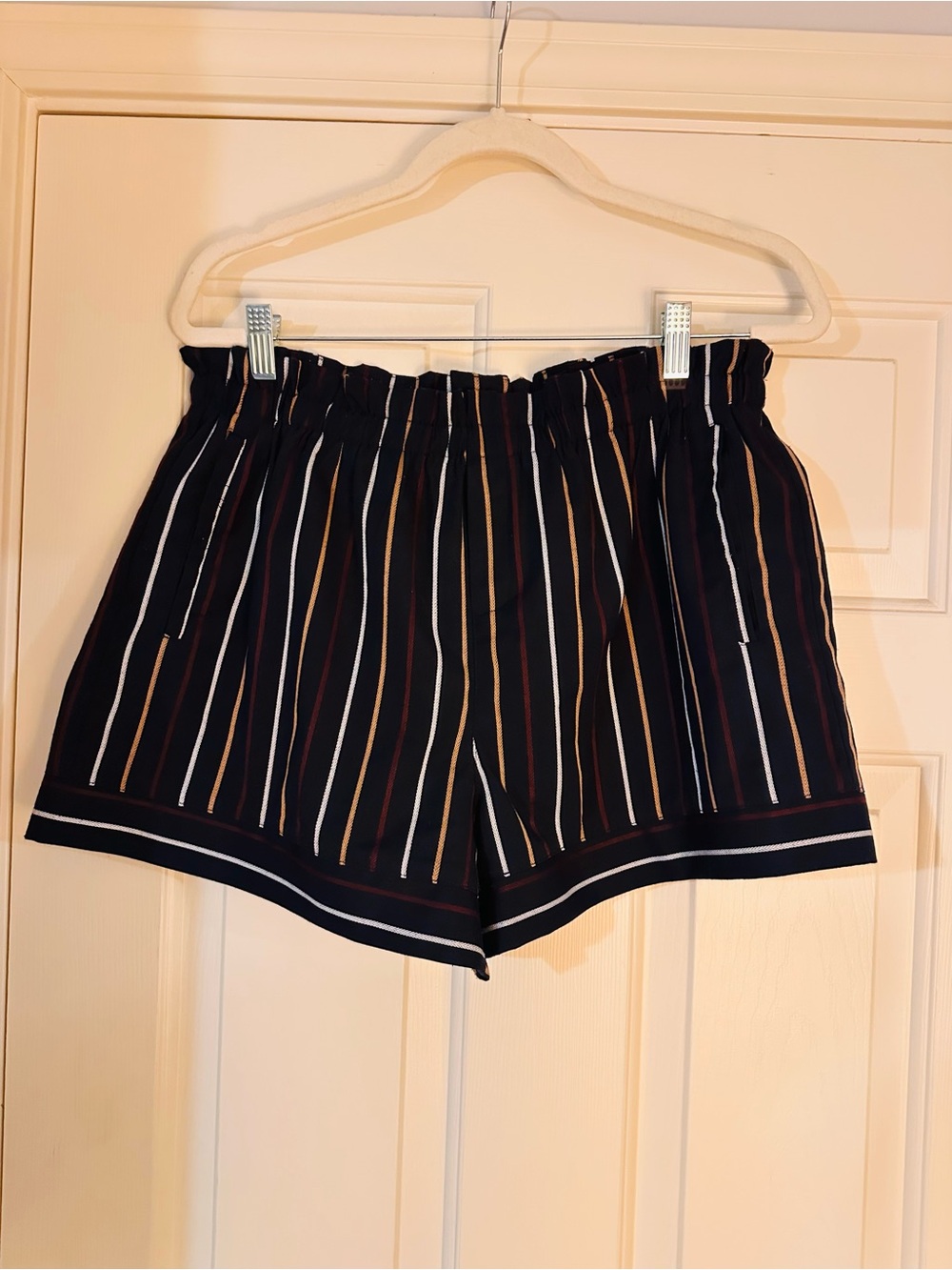 Anthropologie Harlyn navy vertical Striped paperbag-Waist Women's Shorts - Picture 9 of 12